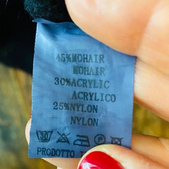 Mey NWT Italian Mohair Maglia Black Flared Long Sleeve Crochet Sweater - Picture 9 of 9